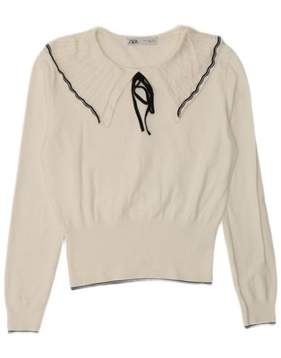 Zara Womens Polo Neck Jumper Sweater UK 18 XL White Viscose PE17