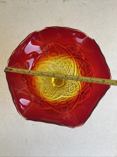 Vintage Viking Amberina MCM Art Glass Pedestal Ruffled Candy Dish - Picture 8 of 9