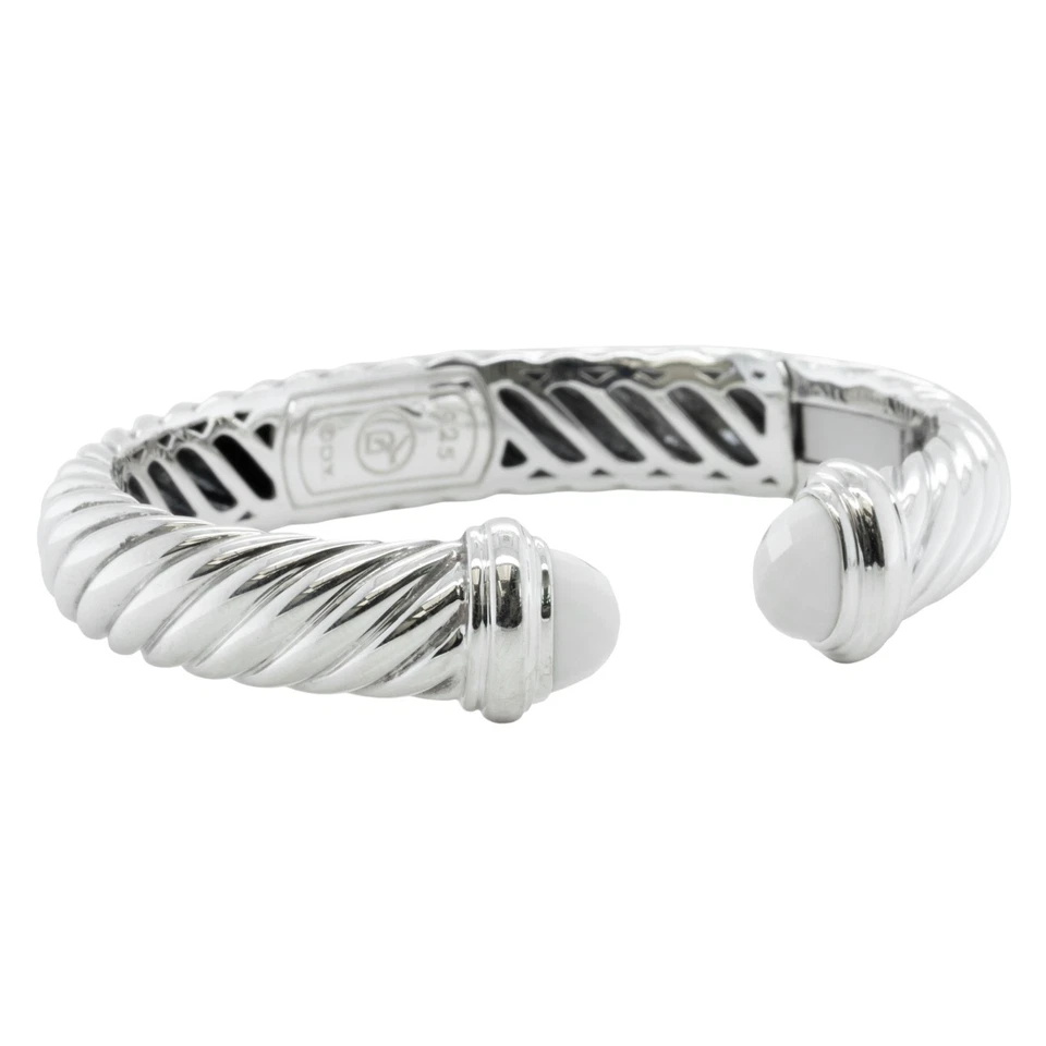 David Yurman Waverly White Agate 925 Sterling Silver Sculpted Cable 10mm Cuff - Image 3 of 4