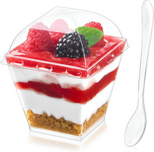 50 Pack 7 Oz Square Dessert Cups with Dome Lids and Spoons, Plastic