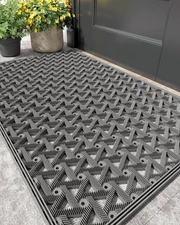 Door Mat Outside Entrance with Drainage, Rubber Heavy Duty Dirt Trapper