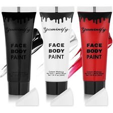 Black White Red Face Body Paint 1.01 oz/pc with 3 Sponges,Water Based Face Paint