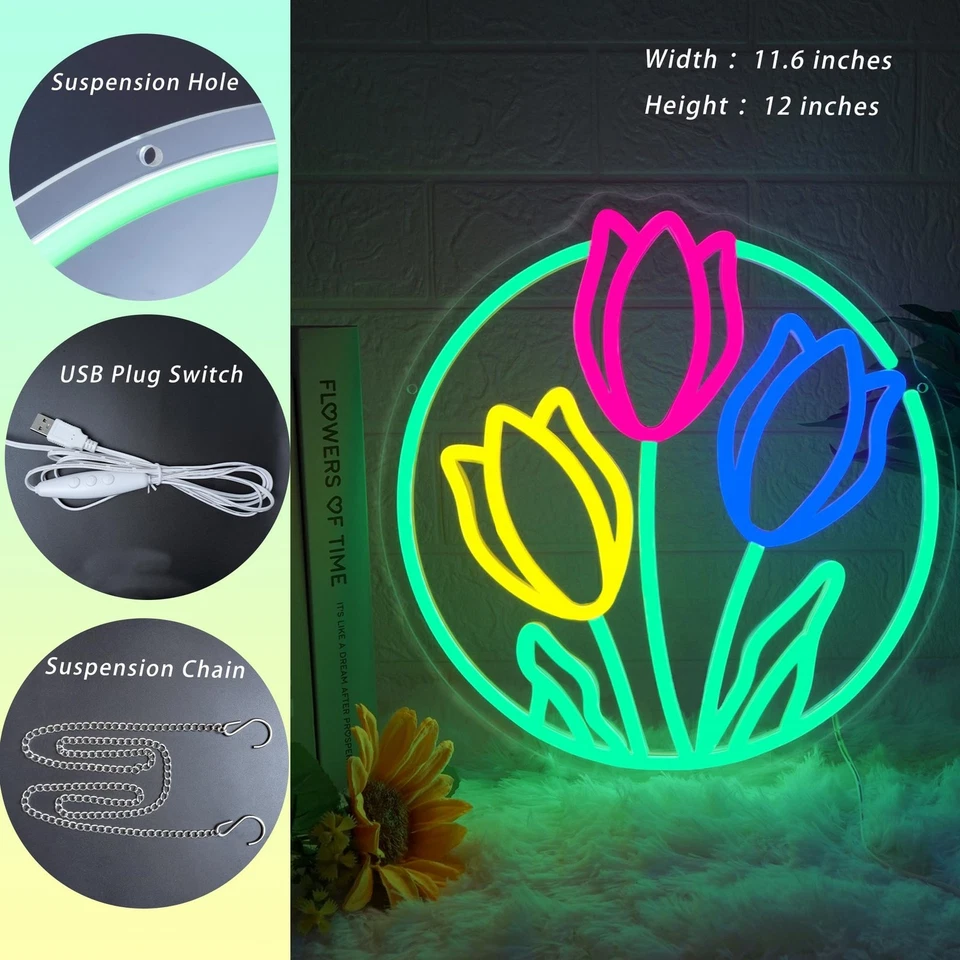 Tulip Neon Sign Flower Neon Lights for Wall Decor Vibrant Flower Shaped Light... - Image 3 of 4