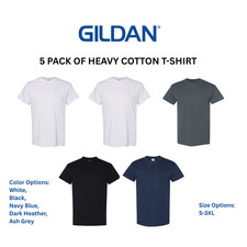 Gildan Bulk Heavy Cotton Blank T-shirt 5000 5 Pack Plain Shirts Adult S-3XL