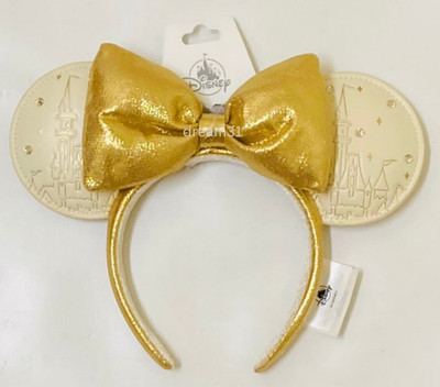 BNWT Walt Disney World Castle Minnie Mouse Ears Headband White and Gold Mickey