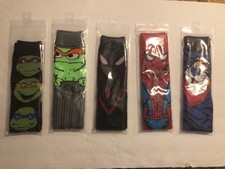 Novelty Socks Lot of 5 Prs SpiderMan, Ninja Turtle, Tony Tiger, The Grouch OSFM