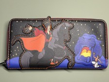 Cartera Loungefly Disney Villains Aladdin para mujer con cremallera alrededor de Jafar Scarab Abu