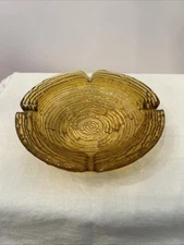 Vintage Retro MCM Amber Gold Swirl Glass Ashtray Round Mid Century Modern EUC