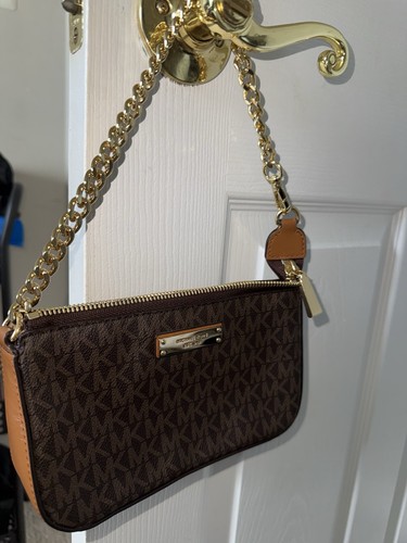 Michael Kors Chain Link Wristlet Mini Bag Brown - Picture 3 of 5