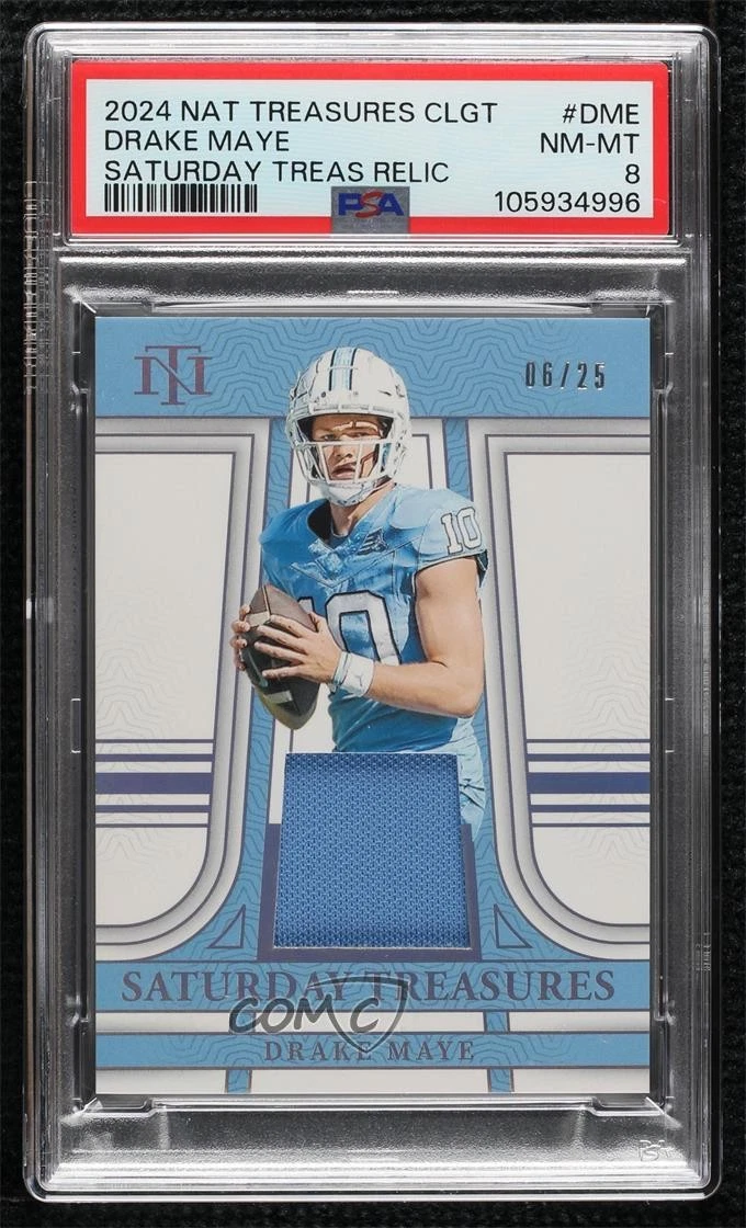 Drake Maye Panini Natonal Treasures Collegiate Saturday Treasures Relics #DME Base