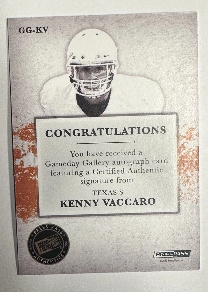 2013 Press Pass Gameday Gallery Kenny Vaccaro Auto 16/99 - Image 2 of 2