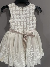 Isobella  Chloe Girls Ivory Floral Lace Fit  Flare Sleeveless Dress 5 Knee