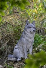 Exclusive-Sitting Wolf Resin Garden Statue, G...