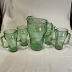 Vtg 5 GREEN COKE COCA COLA GLASS Mugs Glasses & Pitcher COWBOY WHATABURGER SET