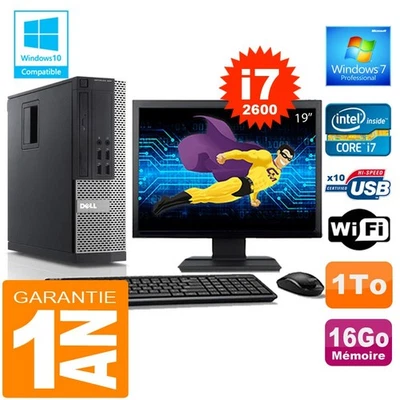 PC DELL 990 SFF Core I7-2600 Ram 16Go Disque 1 To Wifi W7 Ecran 19" - Photo 1/4