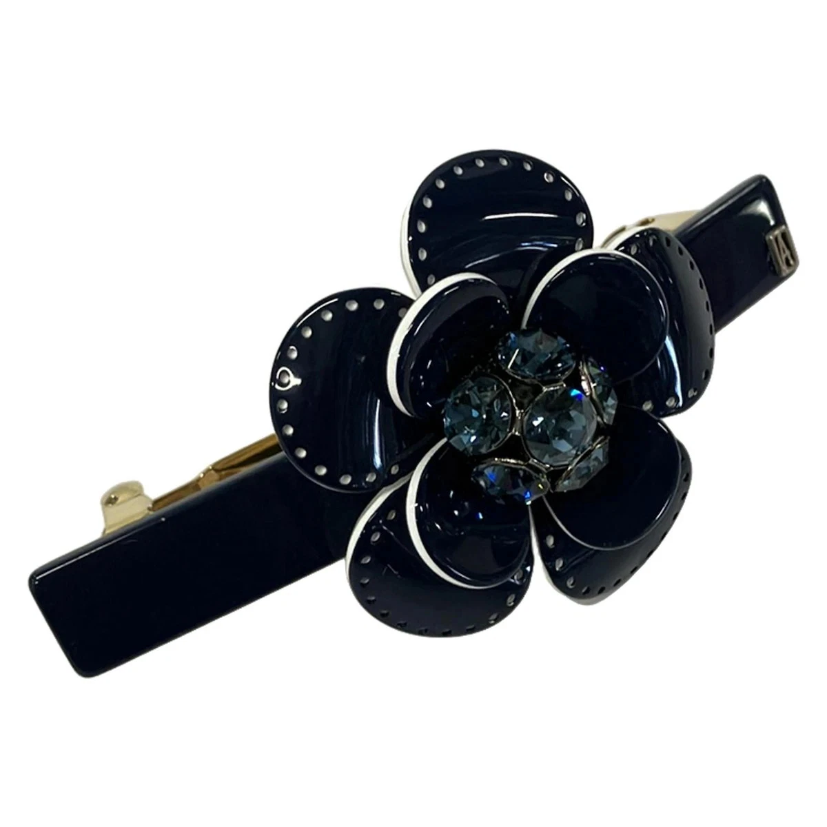 Barrette à Cheveux ALEXANDRE - Motif Deux Fleurs En Résine Brillante Dorée