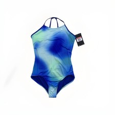 Nike One Piece High Back Blue and Green Girls Swimwear Swimsuit NWD Large
