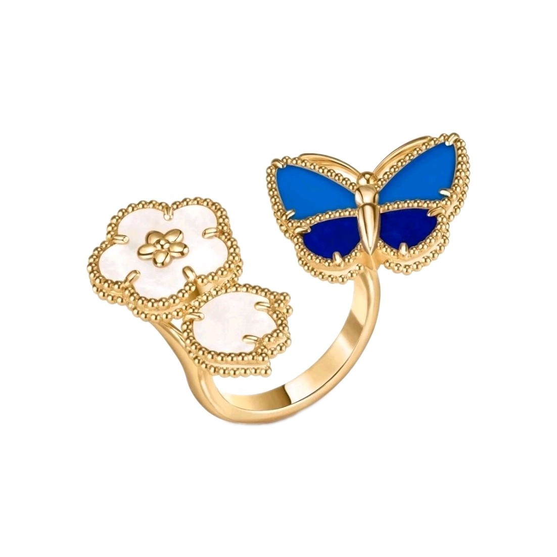Van Cleef & Arpels Butterfly Lucky Flower Ring 18K Gold Siz 7 VCA