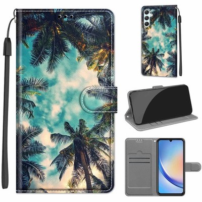 For Various Phone Coconut Tree Wallet Case Leather Card Bag Flip Stand Cover Hot