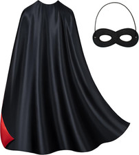 Adult Superhero Cape  Mask Set - Double-Sided Super Adult Black  Red