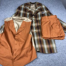 Stacy Adams 3 Pc Suit 48L Super 100 s Plaid Sport Coat Vest Pleated Pants Blazer