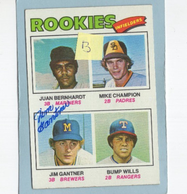 Autographed Jim Gantner ROOKIE Brewers 1977 Topps ''B''