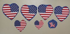 Lot of 7  America  American Flag "Hearts  Star Appliques" Cotton Fabric