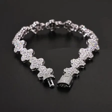 14k White Gold Finish Round Cut Simulated Diamond Cluster Charm Tennis Bracelet