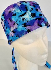 Blue Purple Butterflies Lined Medical Skull Scrub Cap Surgery Hat