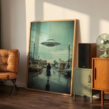 Listing image for Vintage UFO Poster Retro Sci-Fi 1970s Alien Spaceship Wall Art Mid-Century Decor
