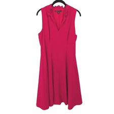 Black Halo Antoinette Fit and Flare Dress 12 Pink Ruffle Sleeveless Pockets