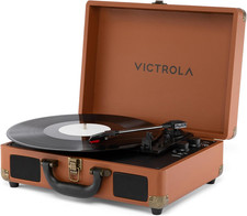 Journey II - Bluetooth Suitcase Record Player - Brown Built-In Stereo Speakers