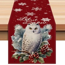 Red Christmas Table Runner Owl Table Runner Snowflake Winter Table Runner Sea...