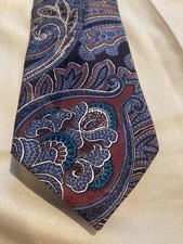 Bugatti Navy Blue and Floral Paid Italian Silk Tie Vintage Made In USA