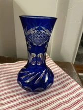 CZECH BOHEMIAN COBALT BLUE/ CUT TO CLEAR VASE 💙 6”