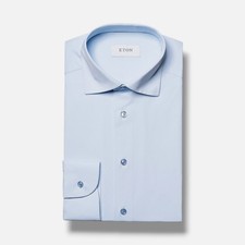 Eton Men's Blue Slim Fit Solid Cotton Dress Shirt Size 15