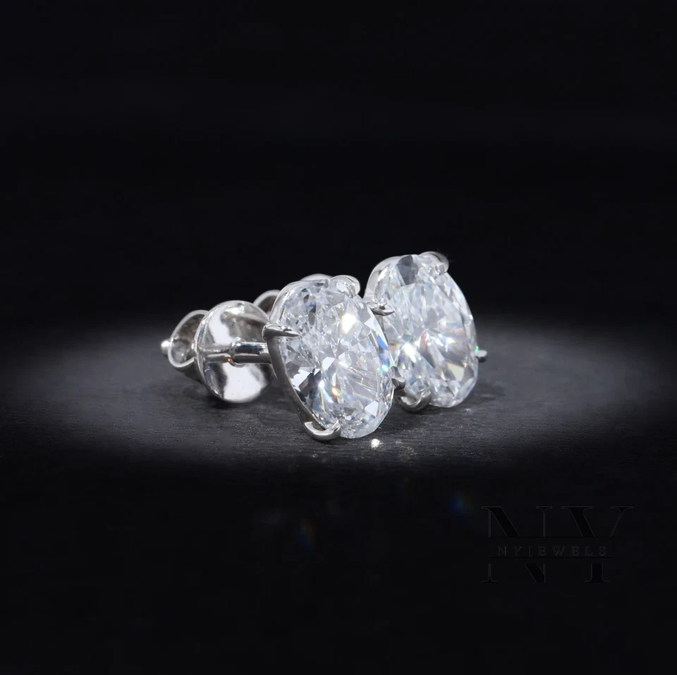 Moissanite Solitaire Stud Earrings 2.50 CT Oval Cut Solid 14K White Gold For Her - Image 2 of 4