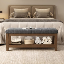 Solid Rubber Wood Shoe Bench 43x15.7 Chenille Upholstered Seat 770LB Storage