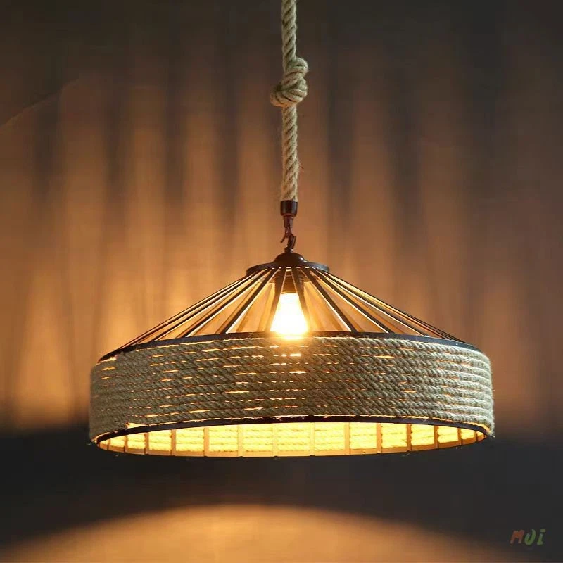 Retro Hemp Rope Pendant Lamp LED Restaurant Chandelier Shop Ceiling Lights - Image 4 of 4