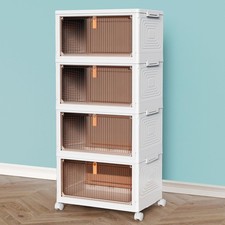 TidyTrove 4-Tier 92L Stackable Storage Boxes with Lid and Wheels, Beige