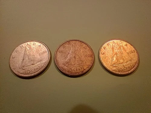 1961, 1963 and 1968 Canada Silver Dimes