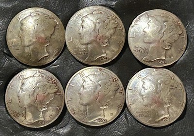 Free Shipping Lot Of 6 Mercury Dime Buttons With Shank On Back Vintage Silver