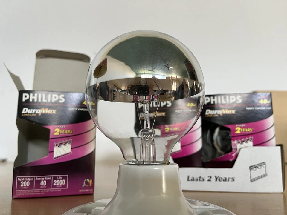 6-pack NOS Philips DuraMax Chrome Top Bulbs Vanity 40W G25 Base - Image 2 of 3