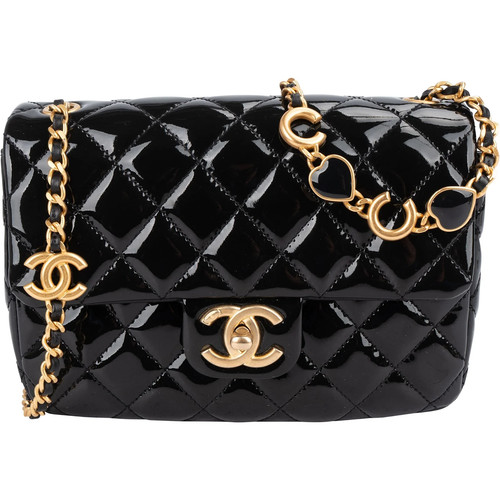 Chanel Patent Mini Rectangular Single Flap Heart Chain Crossbody Bag