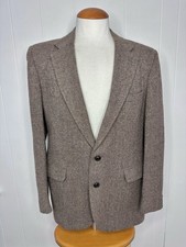 Vintage Stafford Wool Tweed Herringbone Blazer - 42R - Tan Brown Shank Buttons