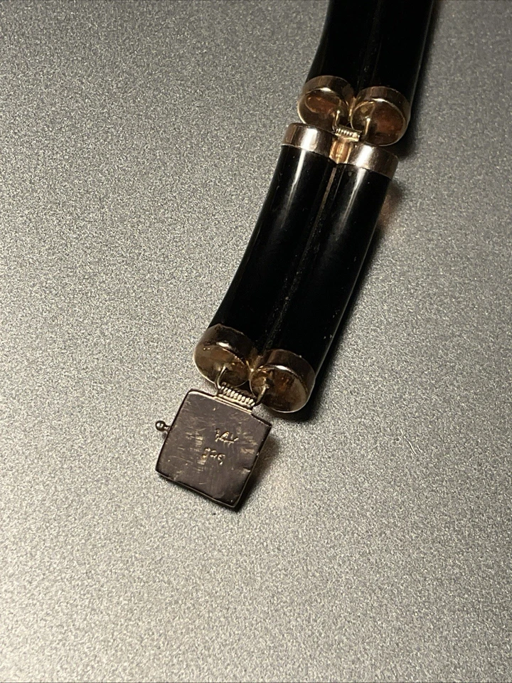14kt Gold Double bar  Black Onyx Bracelet - Very Nice - Image 3 of 4