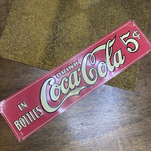 Vintage Drink Coca-Cola In Bottles 5 cents Sign Tin single-sided embossed
