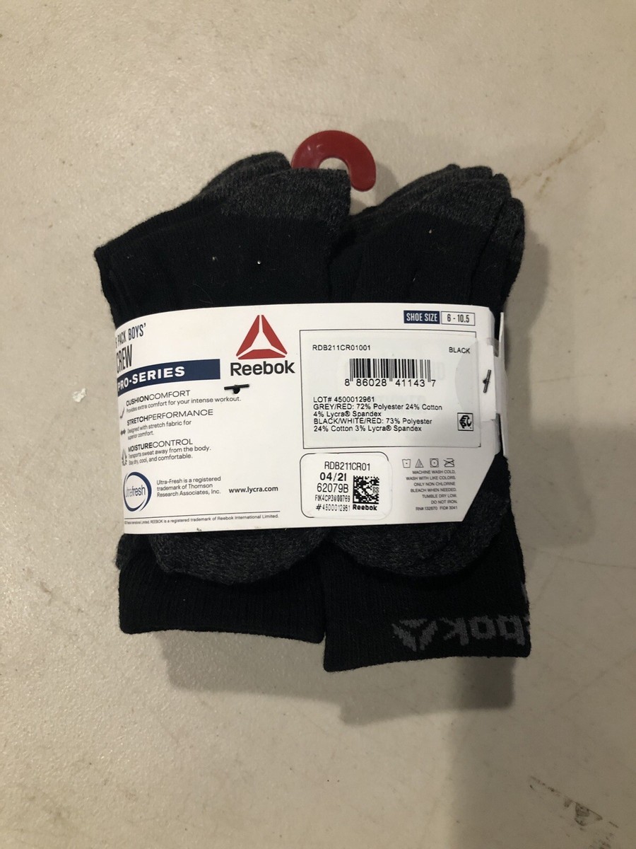REEBOK- BOYS CREW SOCKS- SIZE- 6 TO 10.5- PRO SERIES- NEW | eBay