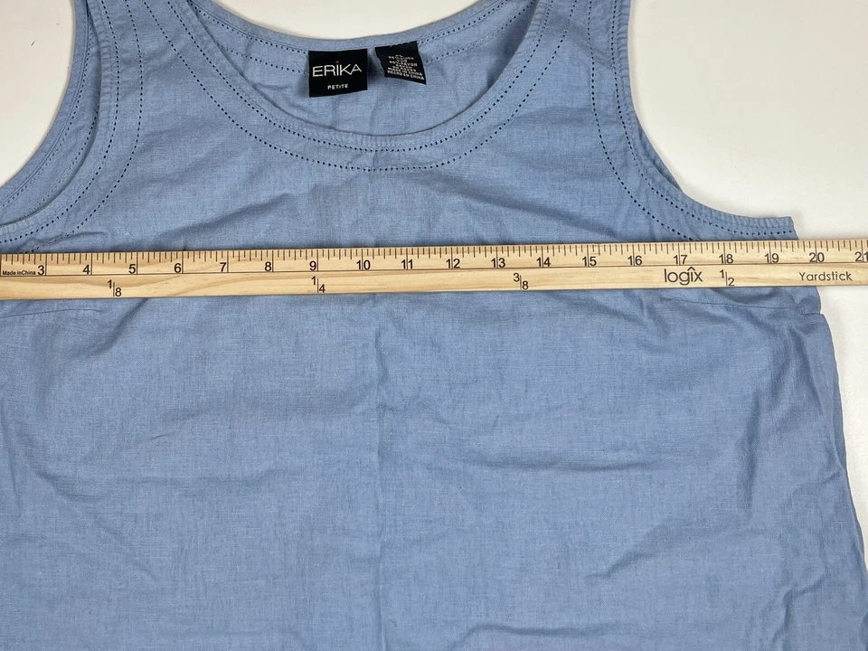 Vintage ERIKA Linen Blend Woven Cropped Tank Top Blue Size Petite Lg - Image 3 of 4