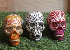 3 HAND PAINTED SCULLS CHALK RESIN PSYCHADELIC / POP ART